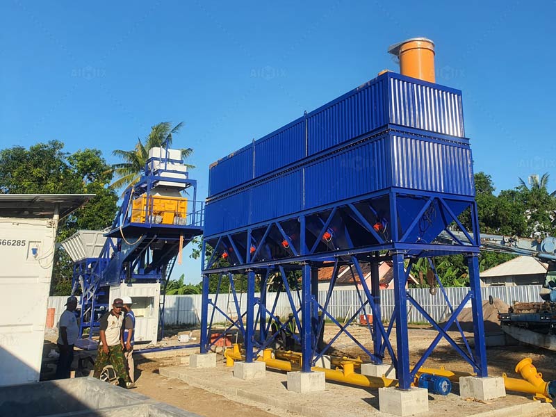 Mobile Concrete Batching Plant with Vertical Cement Silo